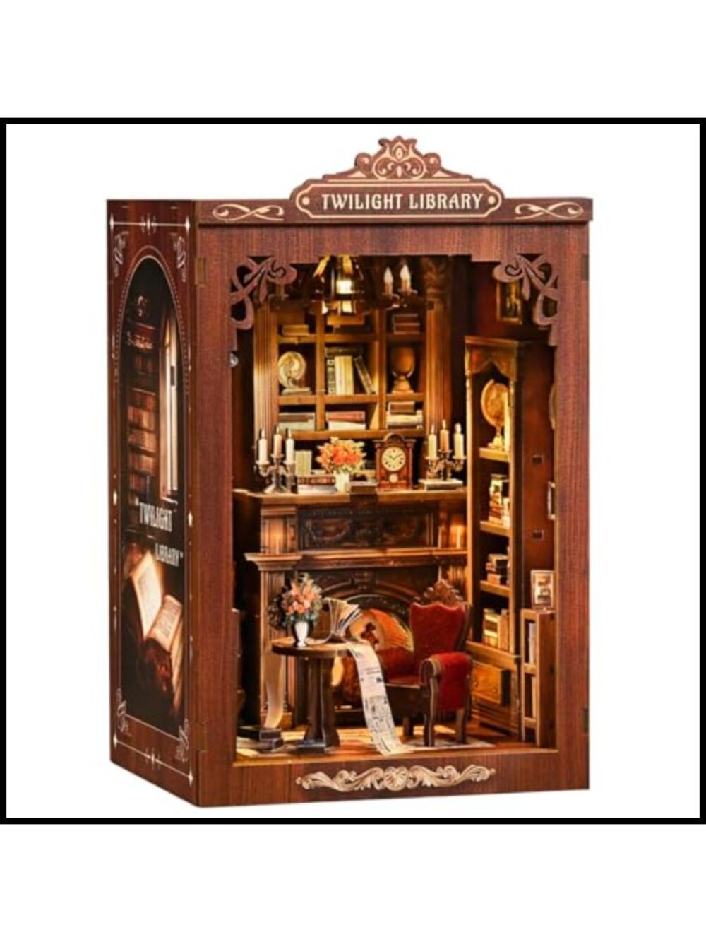 DIY Miniature Library Book Nook Kit with LED 3D Wooden Puzzle Craft for Adults